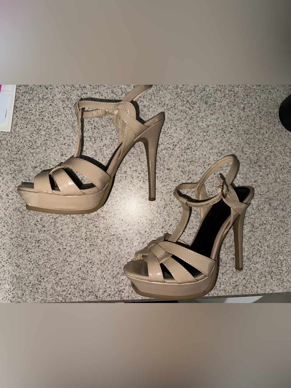 Wild Diva Nude Patent High Heel Platform Sandals 8